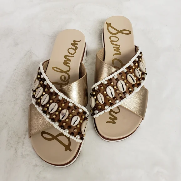 Sam Edelman Audrea Seashell  Beaded Slides Sandals 6.5 - Picture 3 of 9